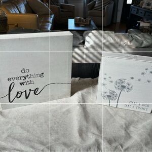 White Minimalist Decor Accents with Text and Floral Designs